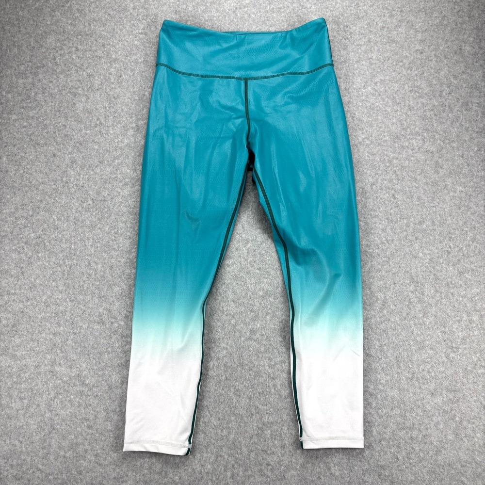 Zyia Active Leggings Womens 8 Teal Venom Ombre Metallic Training Tight Athletic